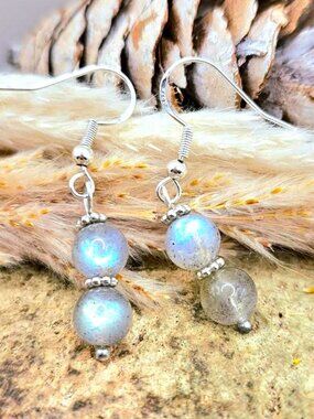Nature Flashy Labradorite Round Beads Dangle Earrings